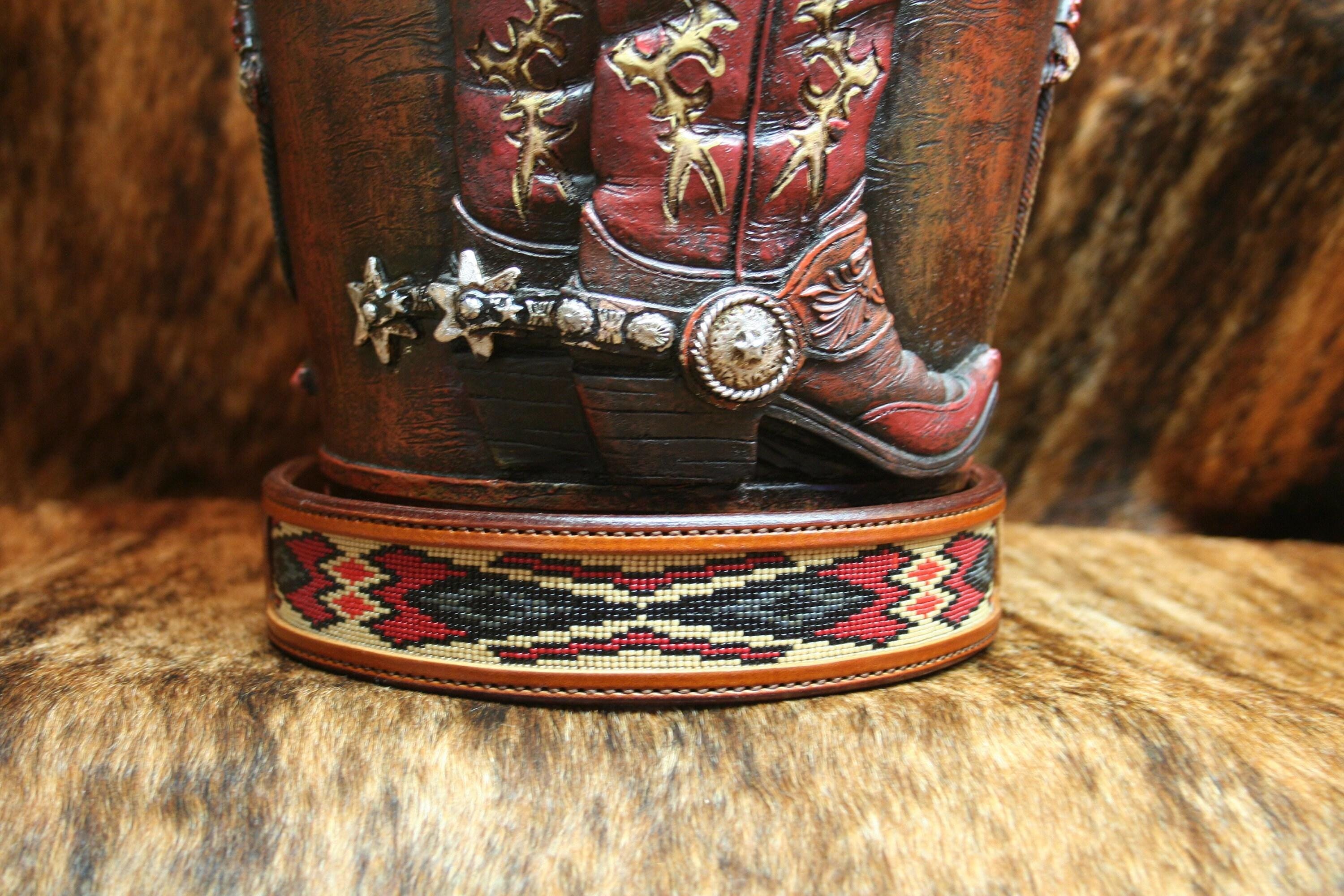 Silver Mesa Artisan Beaded Dog Collar, Hermann Oak Leather, Southwestern Style Pet Accessory