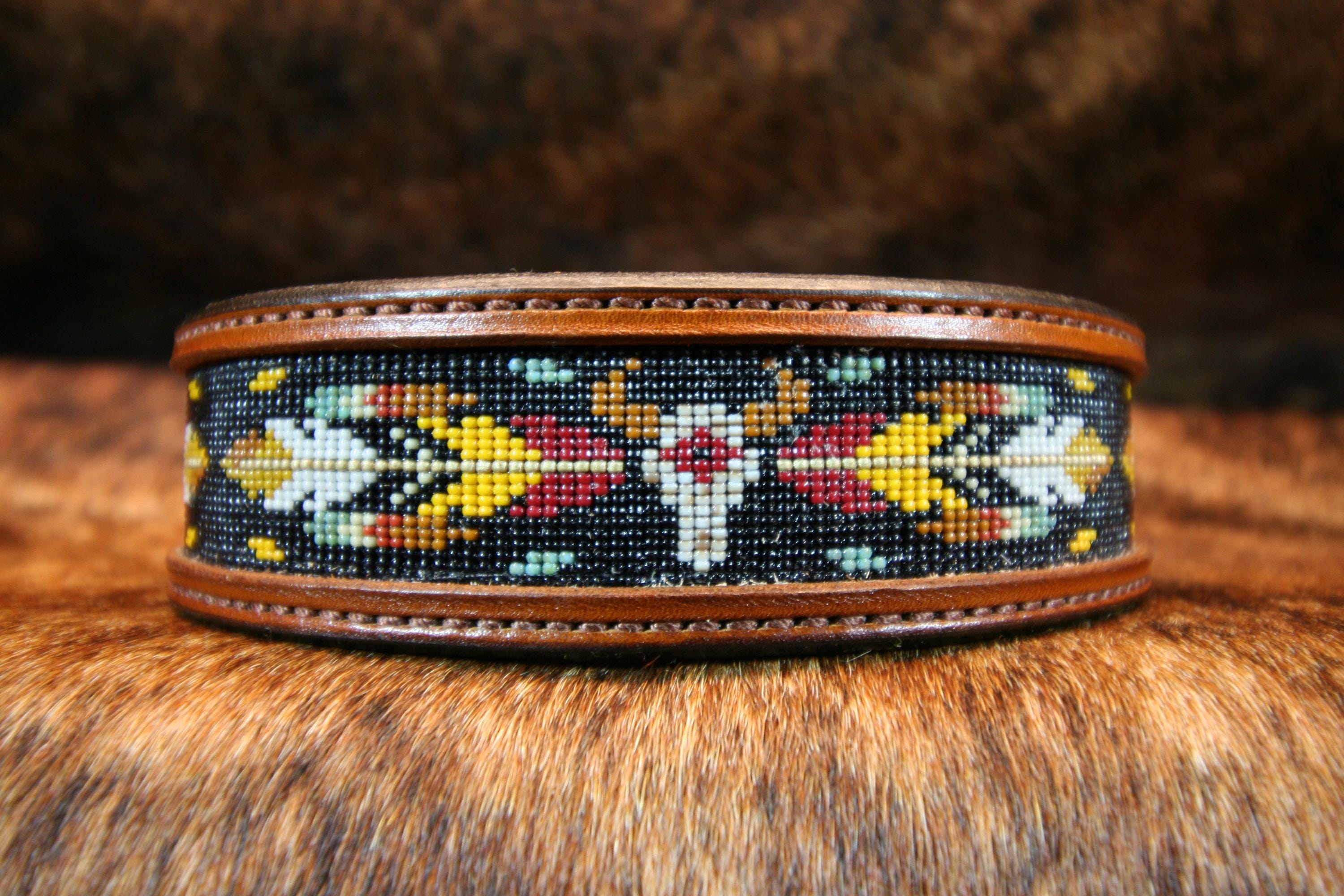 Custom Beaded Leather Dog Collar – Southwest Bull Skull Western Design