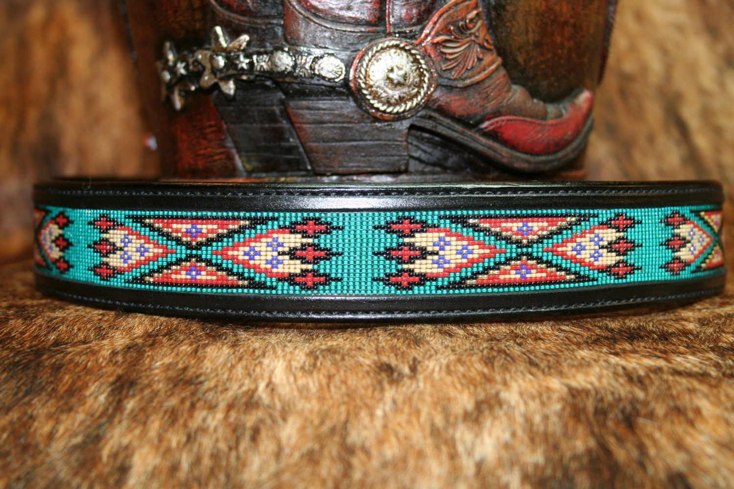 Western Beaded Belt "Desert Bloom Turquoise"