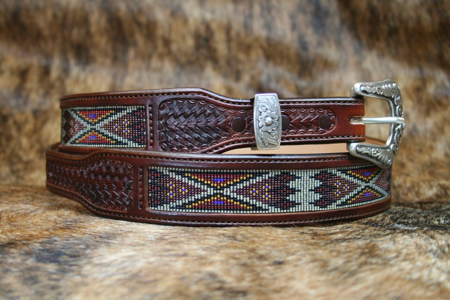 Western Beaded Belt "Desert Bloom Brown"