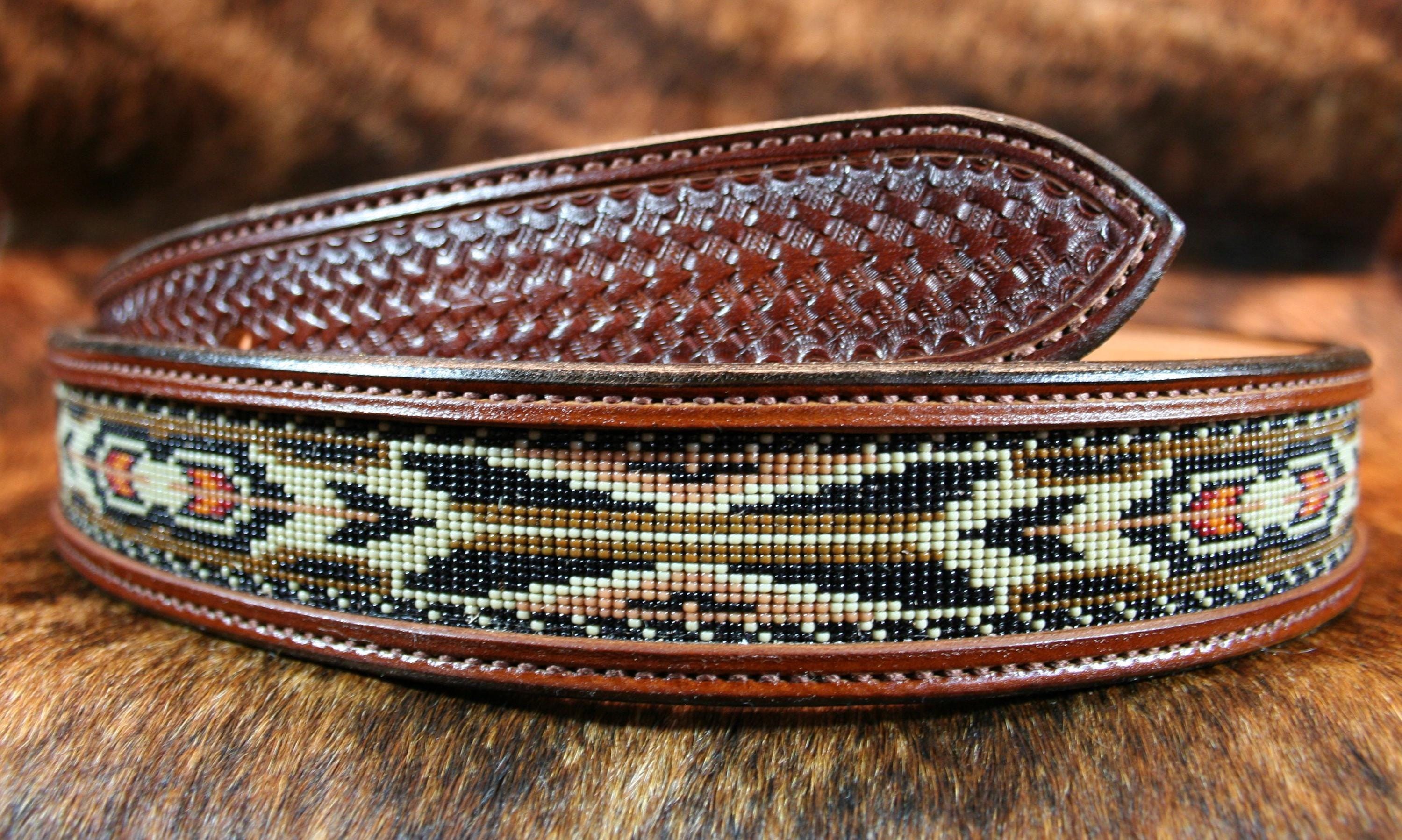 Hand-Tooled Western Belt " Frontier Feather"