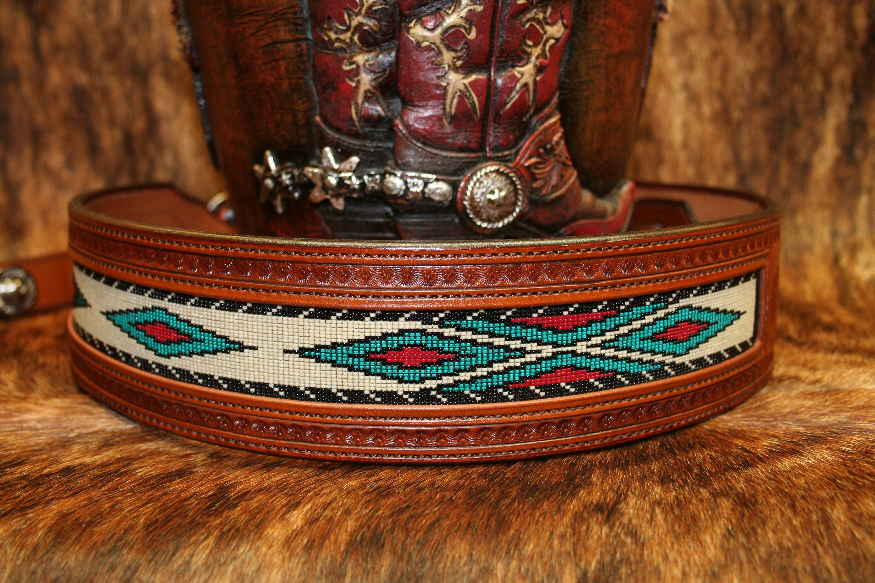 Detail view of handmade Southwest Distinctions leatherwork