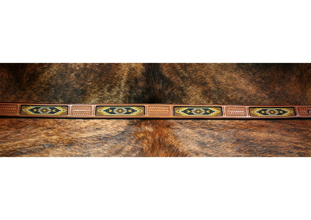 Aztec Designed Beaded Leather Belt