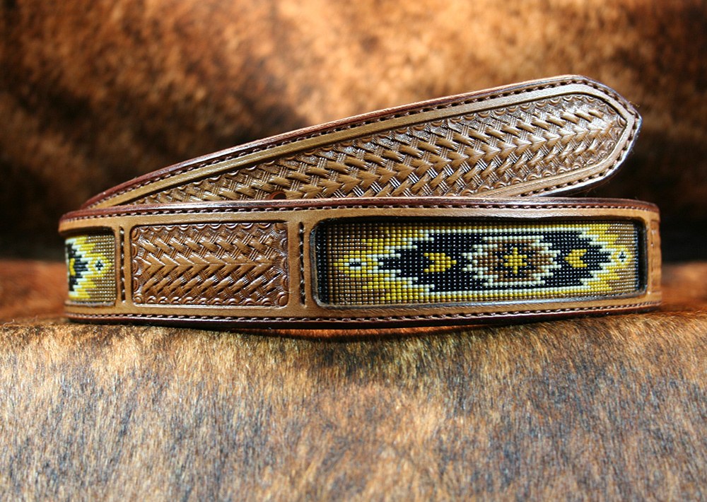 Aztec Designed Beaded Leather Belt