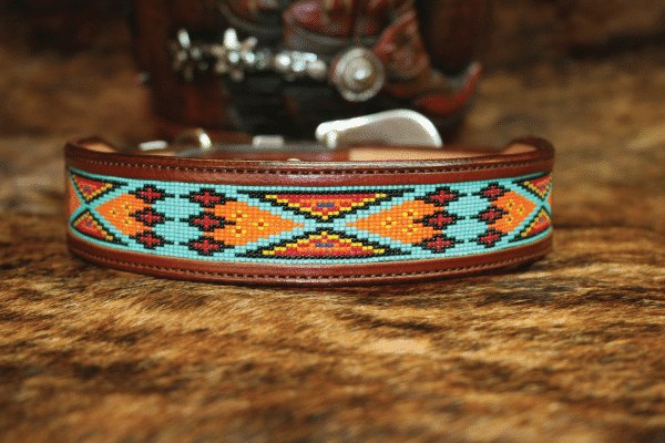 Desert Bloom Turquoise Beaded Leather Dog Collar