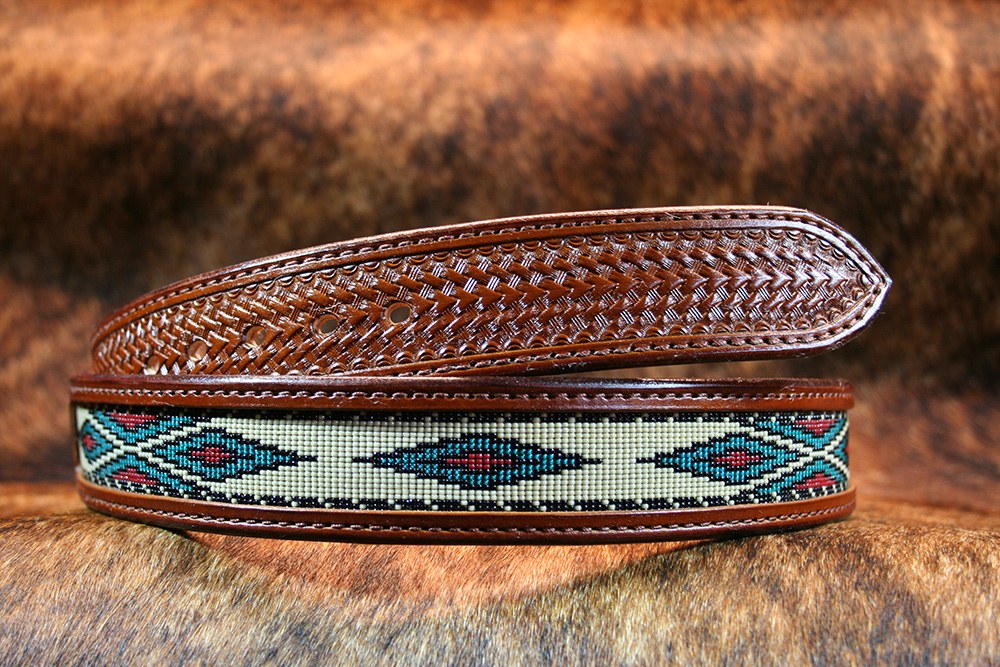 Desert Skies Beaded Leather Western Belt