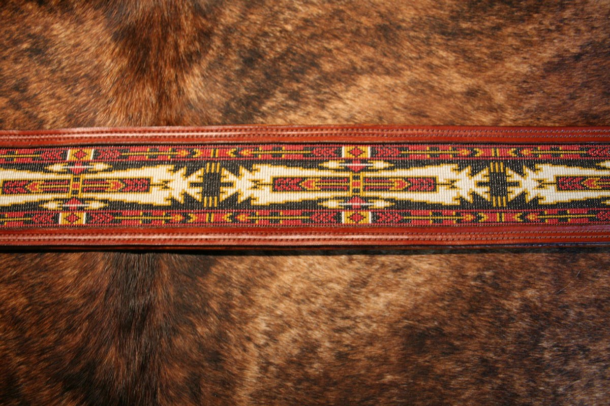 Custom Handmade Padded Leather Guitar Strap – Beaded “Horse Thieves” Design