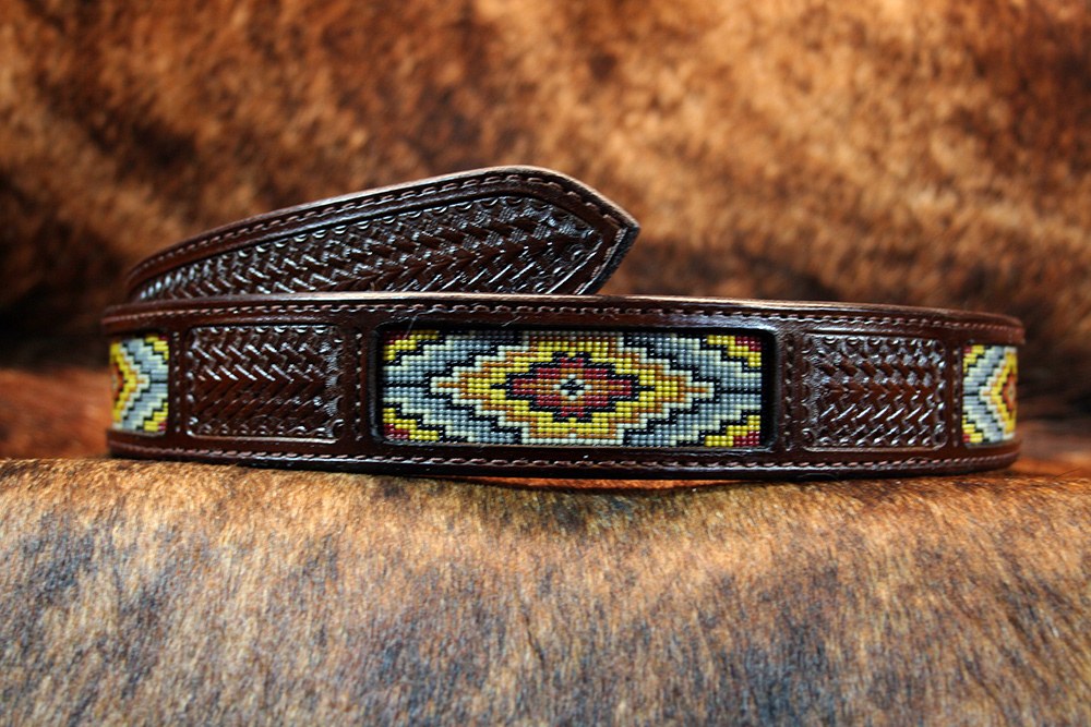 Outlaw Trail Partial Beaded Leather Western Belt