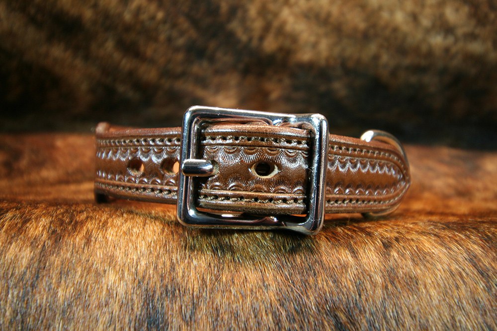 Western Heritage Brown Beaded Leather Dog Collar