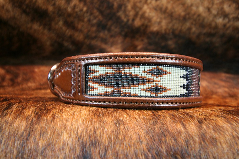 Western Heritage Brown Beaded Leather Dog Collar