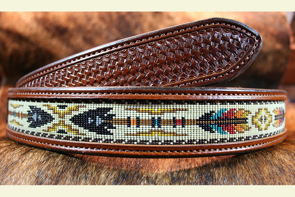 Western Horizon Arrow Beaded Leather Western Belt