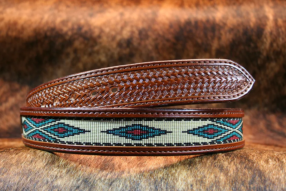Desert Skies Beaded Leather Western Belt