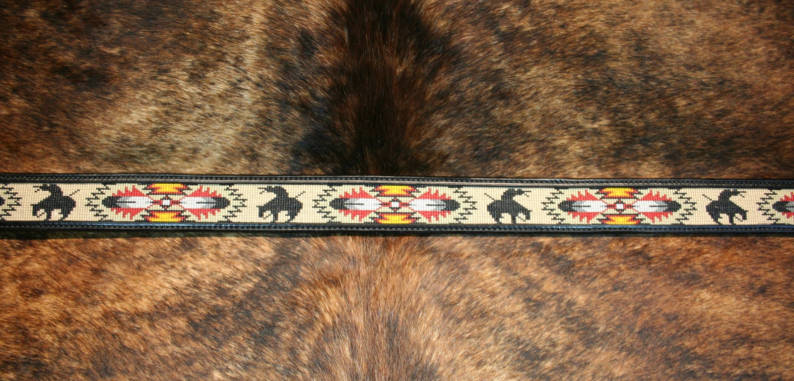 Full view of the End of the Trail hand-beaded leather belt