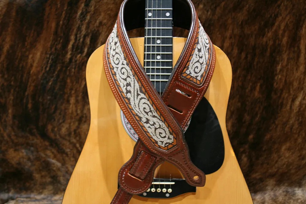 Los Caballeros Mexican-Inspired Custom Beaded Guitar Strap – Artisan Hermann Oak Leather