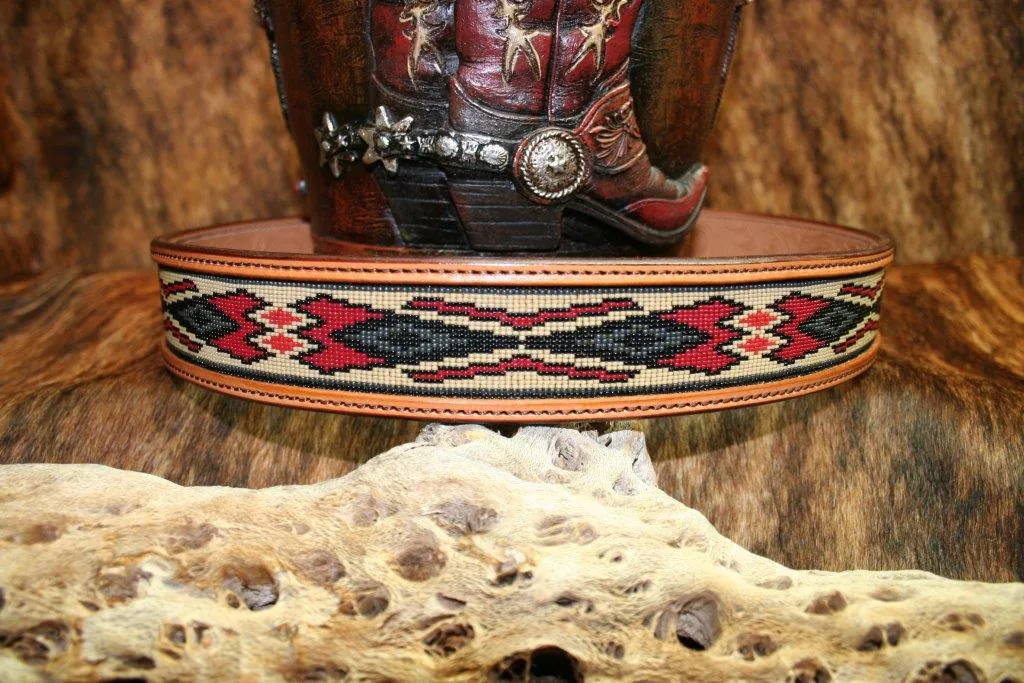 Silver Mesa Artisan Beaded Leather Western Belt