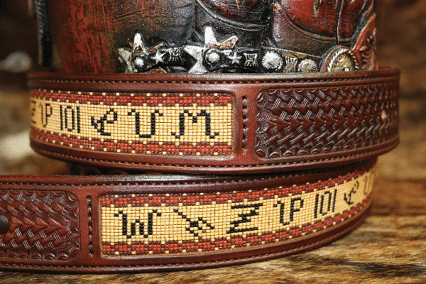 Western Brand Beaded Belt Titled “Livestock Brands”