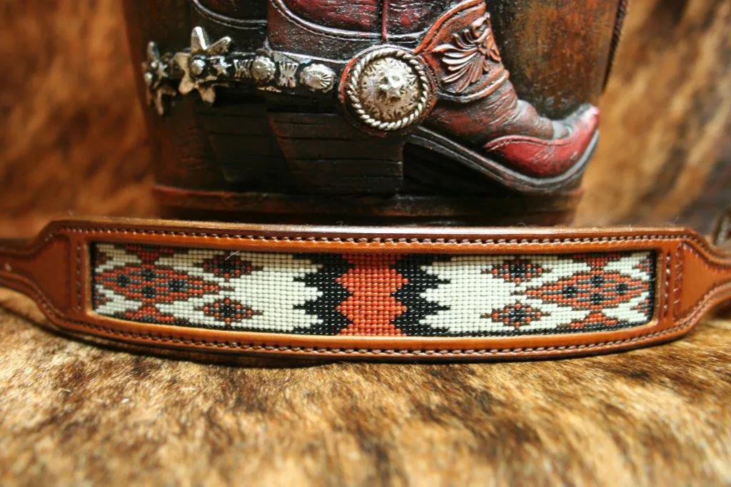 Western Heritage Orange Beaded Leather Dog Collar