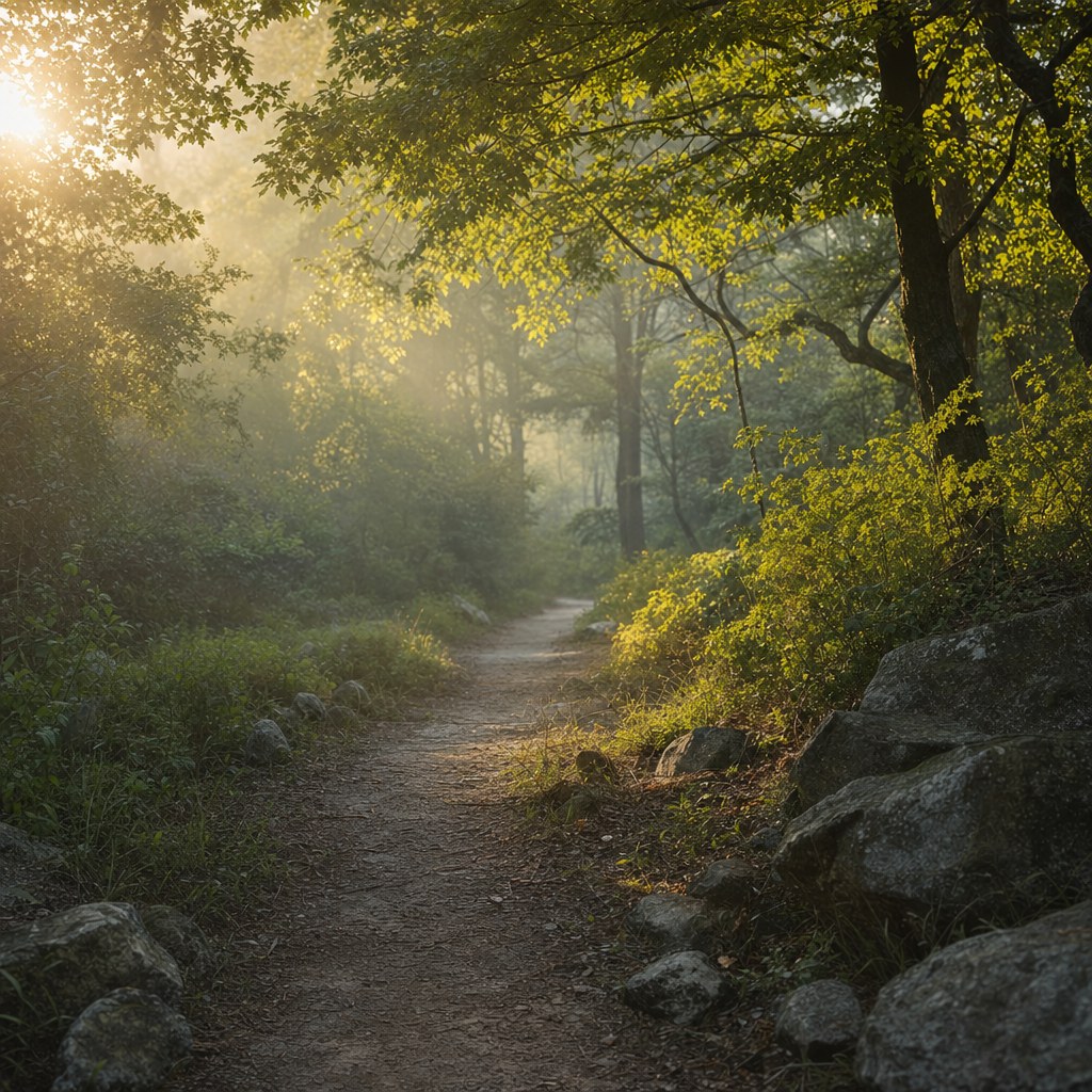 Sunlit wooded path