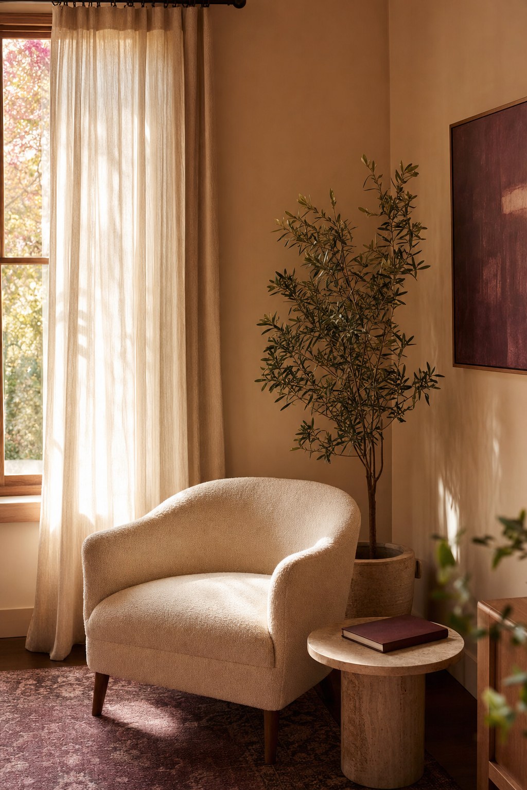 Sunlit therapy room with a comfortable chair