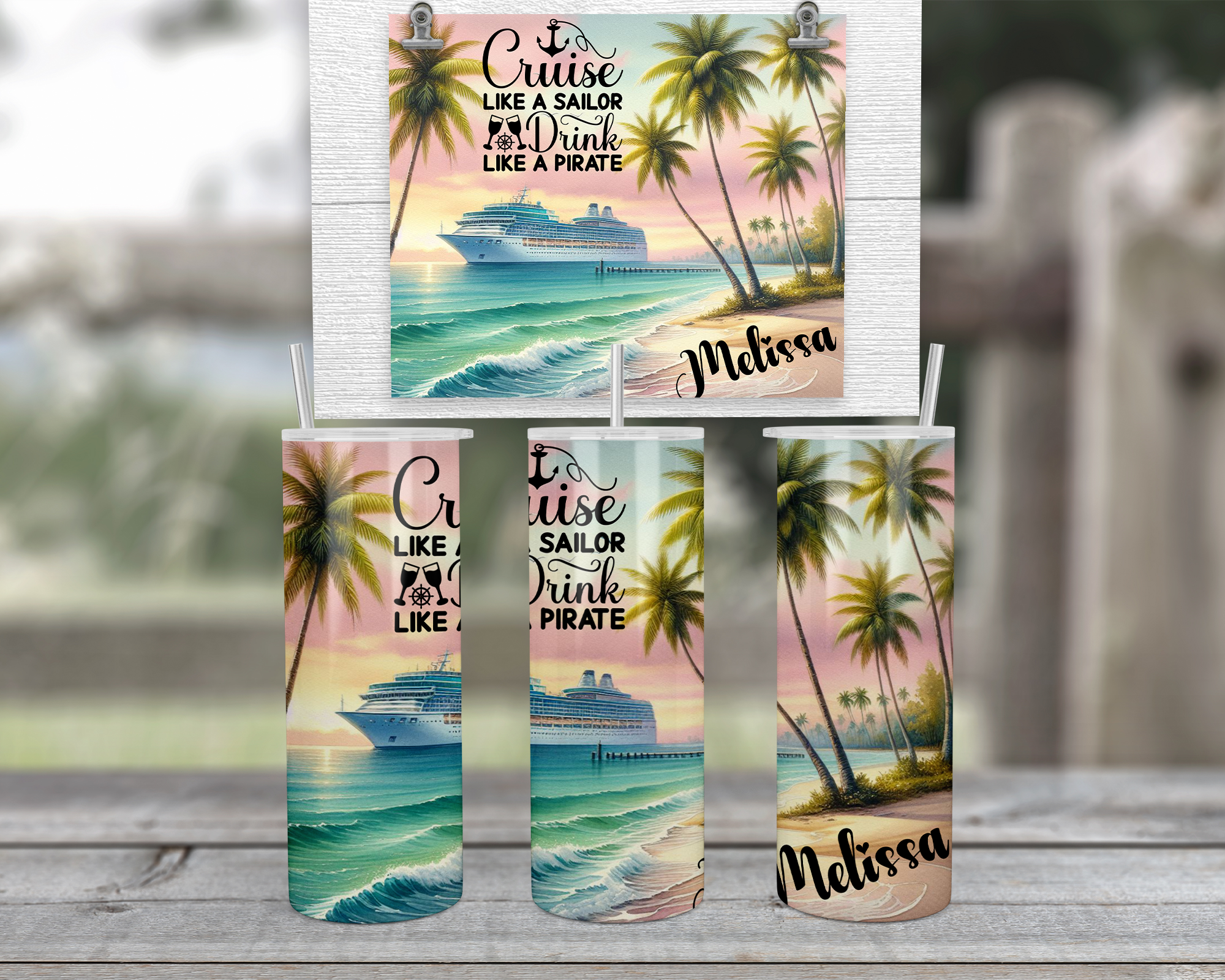Personalized family cruise tumbler with an ocean-inspired design