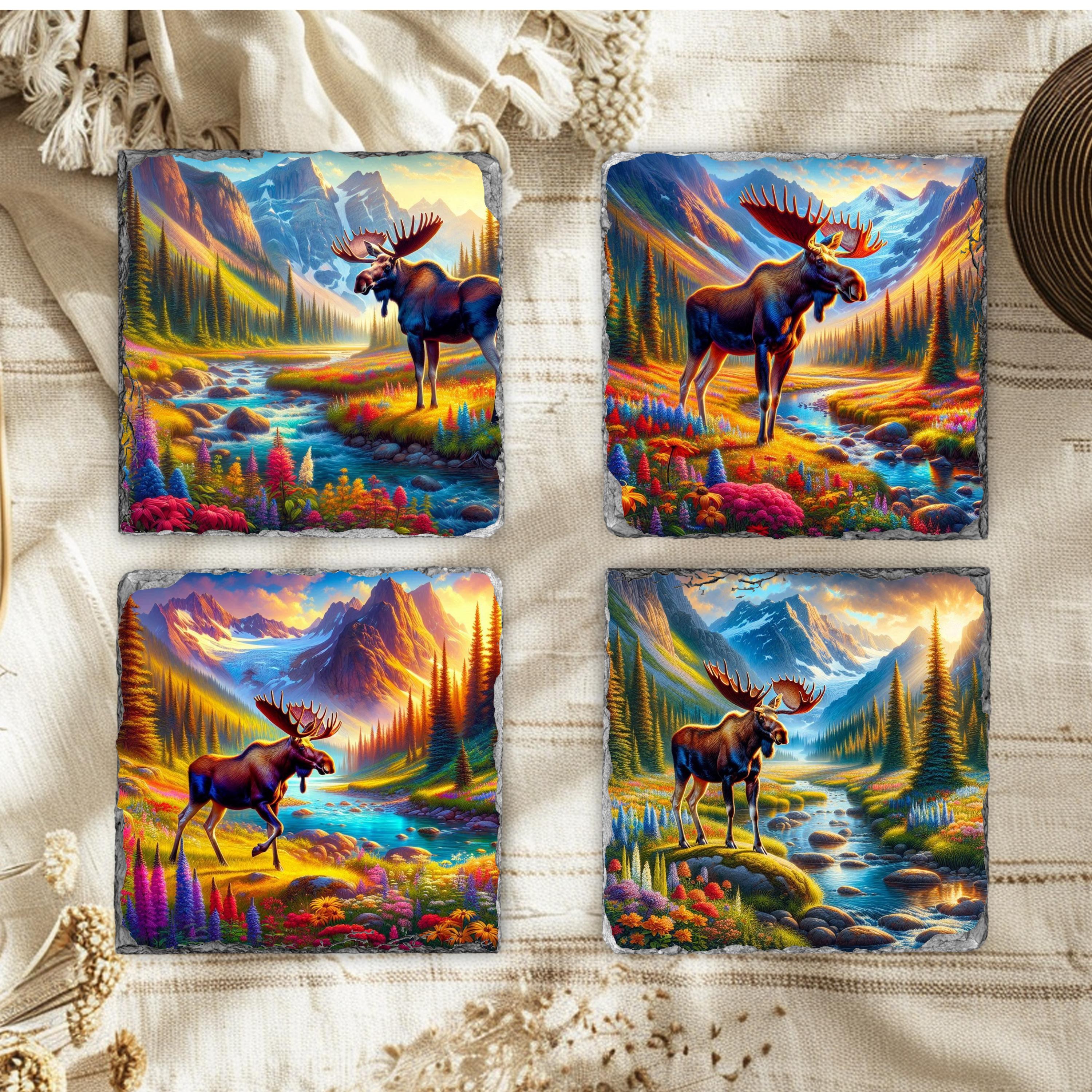 Moose slate coaster set