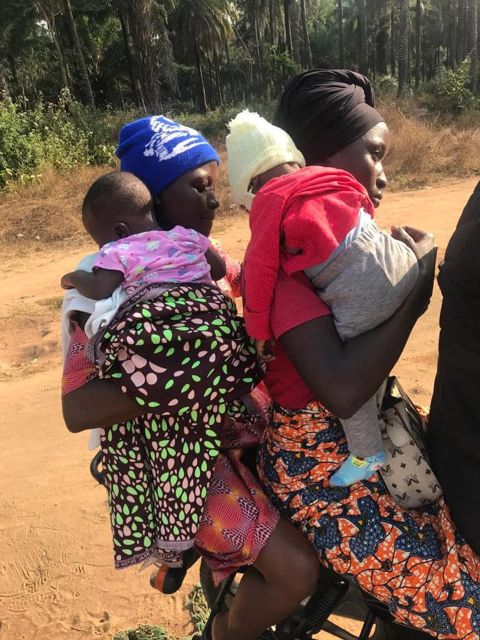Women walking with children