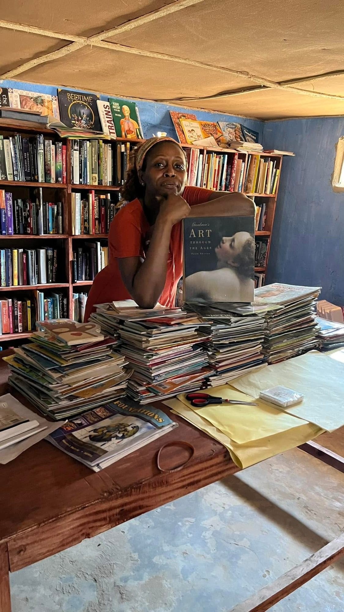 Books being sorted at the Steven Klass Library