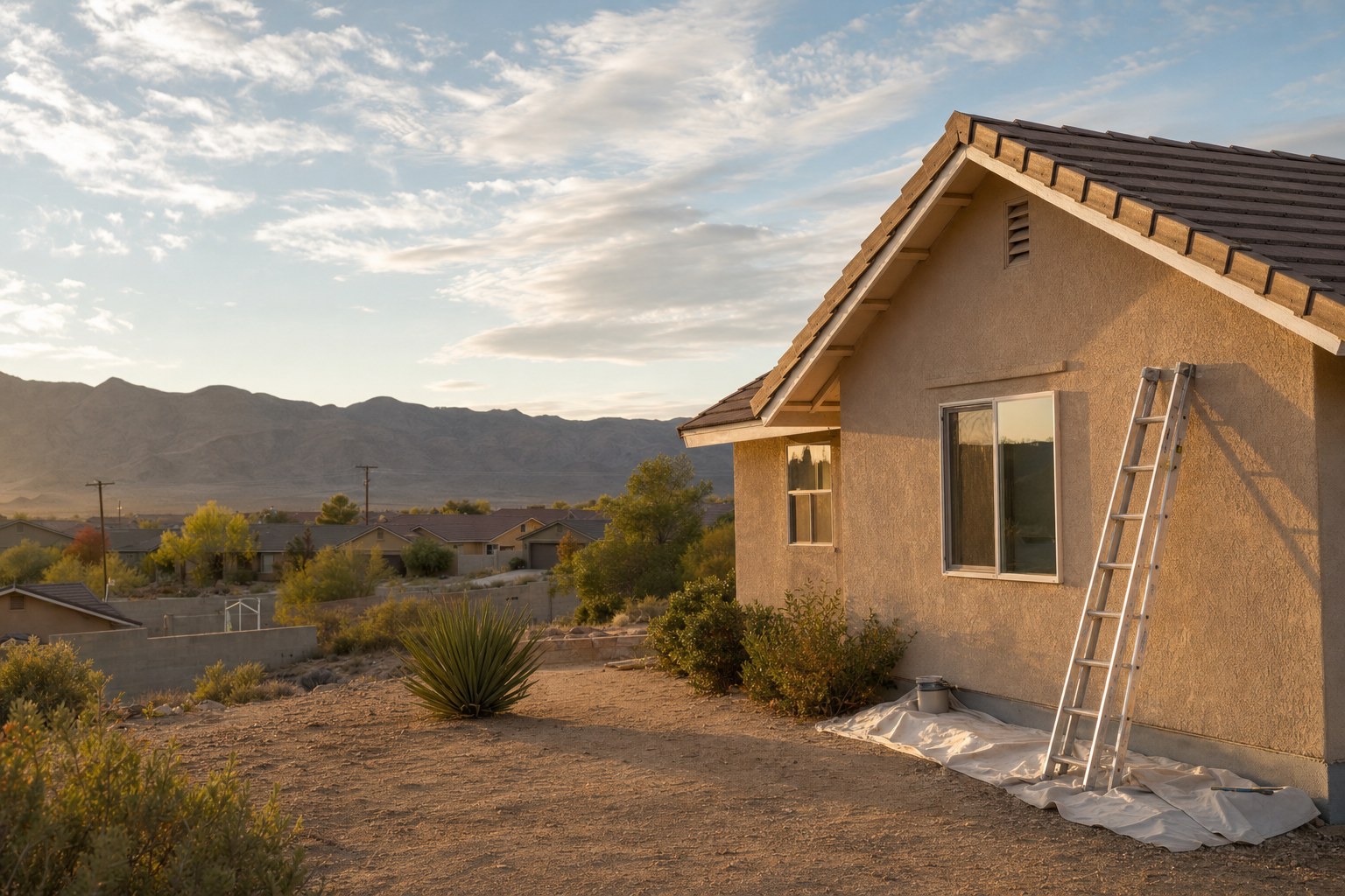 High Desert home in warm evening light