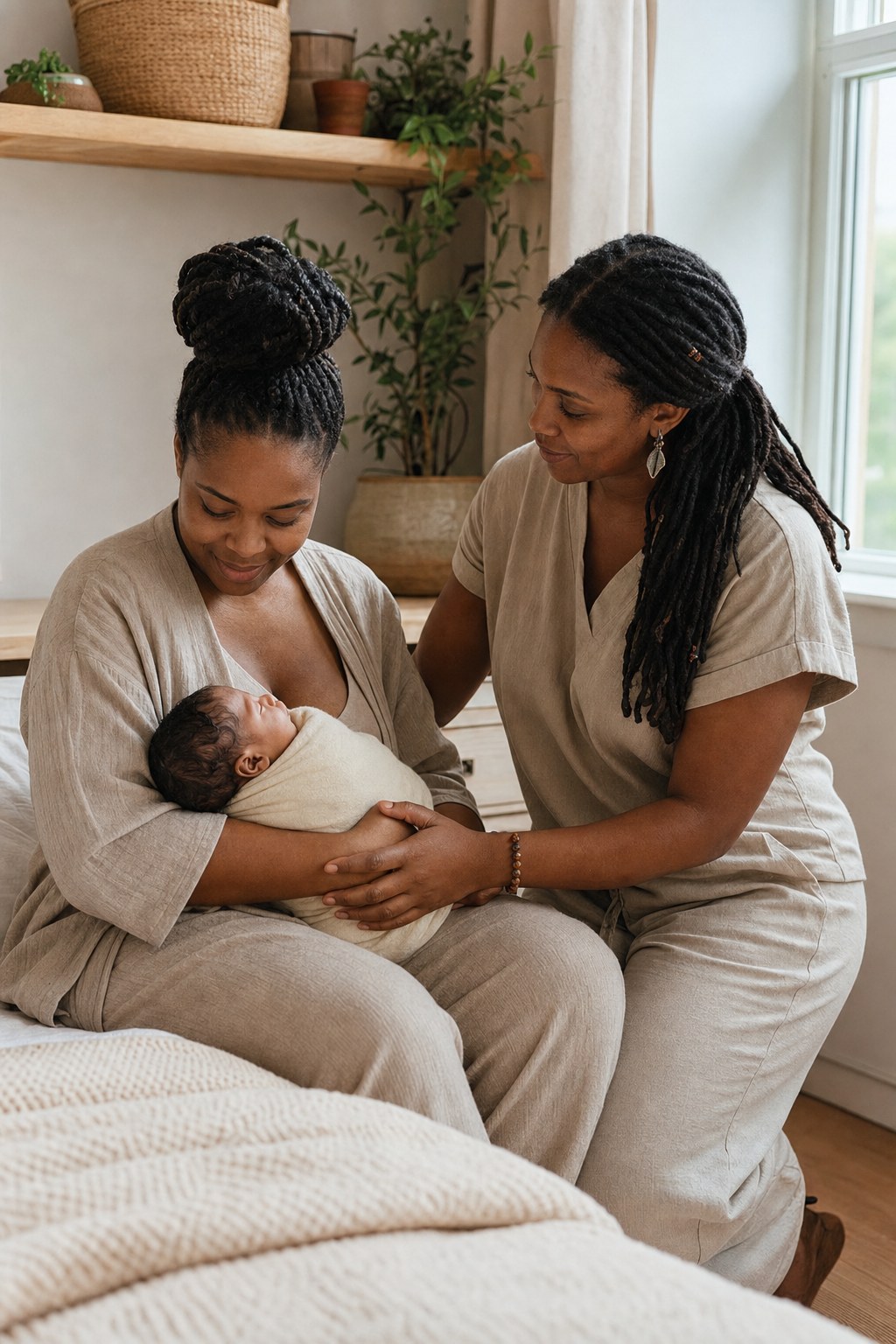 A parent receiving newborn support at home