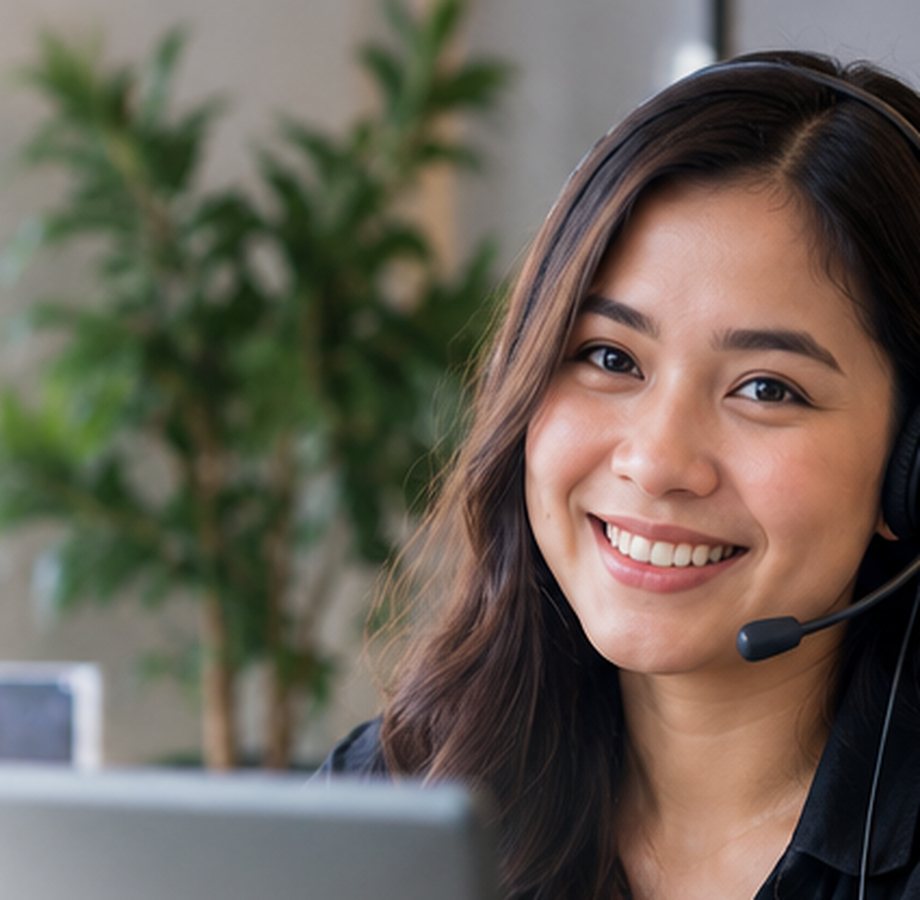 Filipino remote professional at work in a modern office