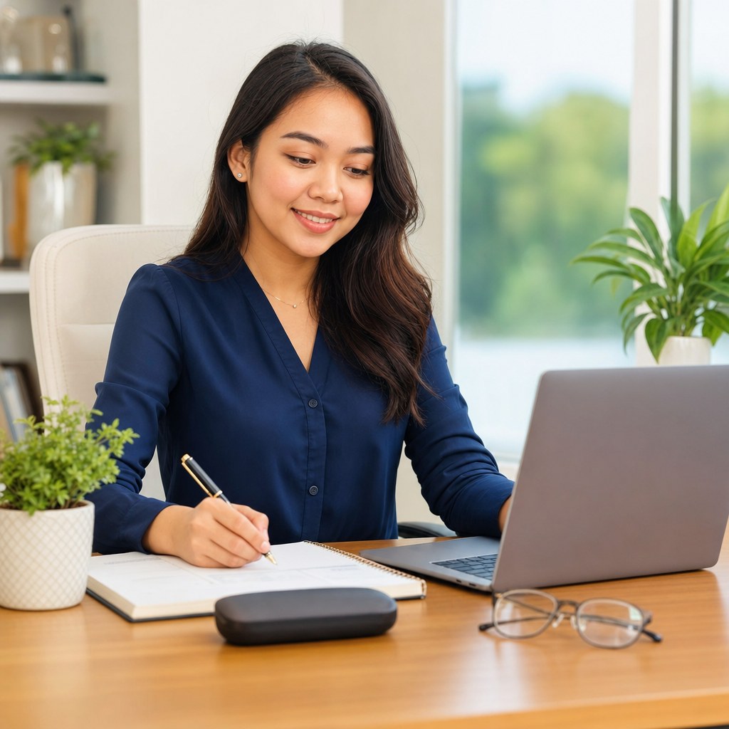 Filipino remote professional working from a home office