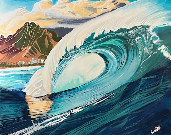 Diamond Head Barrel wave painting by John Lasonio