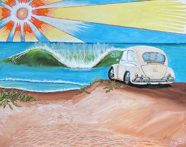 Beach car and wave painting by John Lasonio