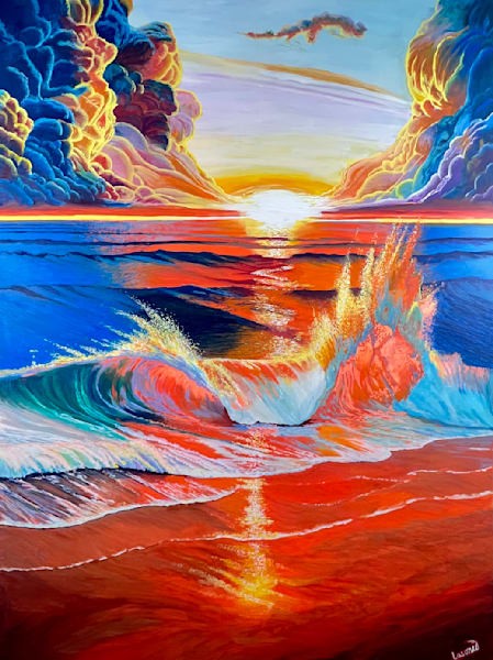 Sunrise ocean wave painting by John Lasonio
