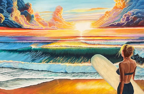 Sunrise surf painting with acrylic markers by John Lasonio