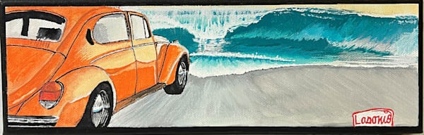 Wave Watcher, A surf Art Mini Done By Coastal Surf Artist John Lasonio. Done With Acrylic Art Markers ON A 4 x 12 Wood Panel