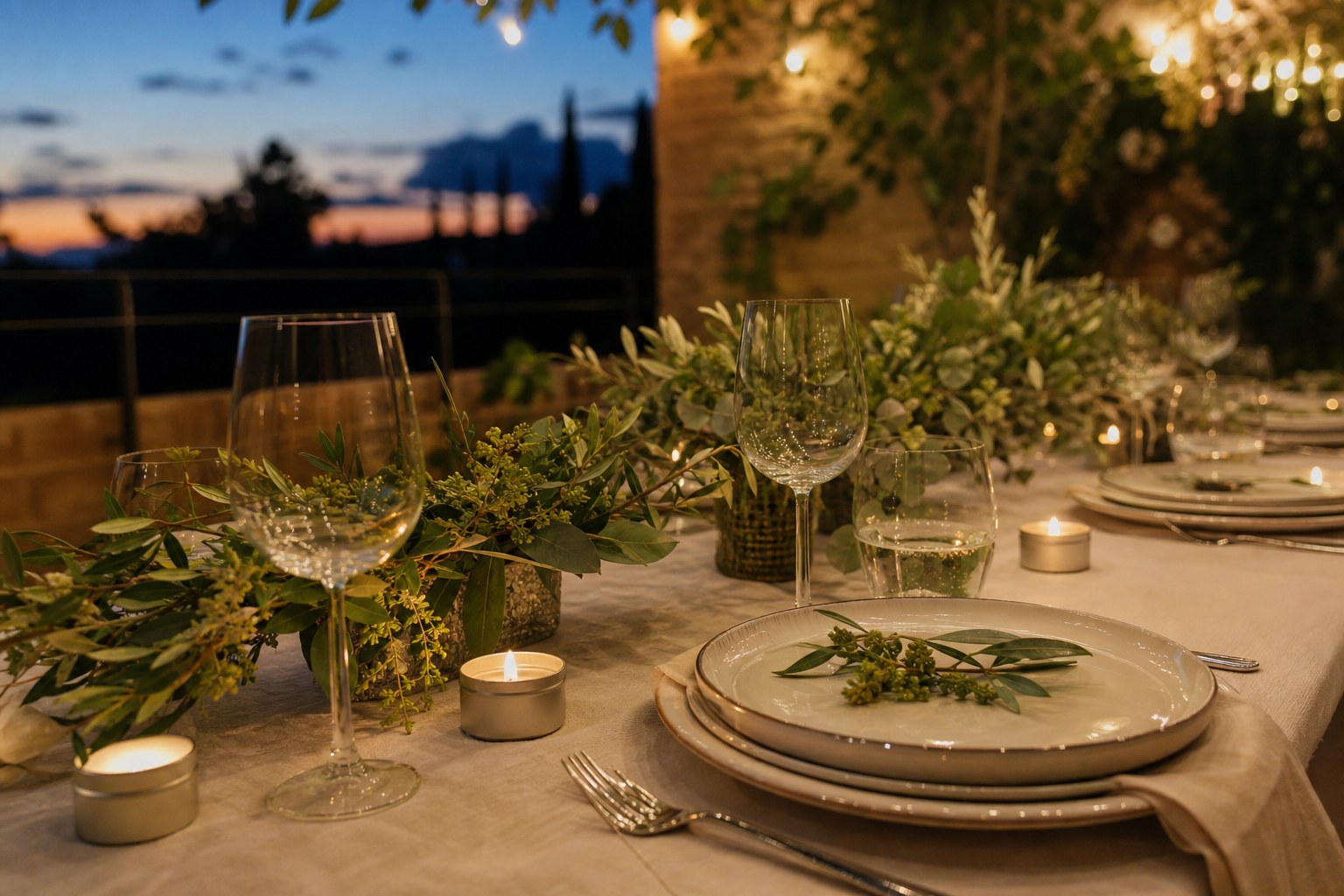 Silver candle tins on an evening celebration table