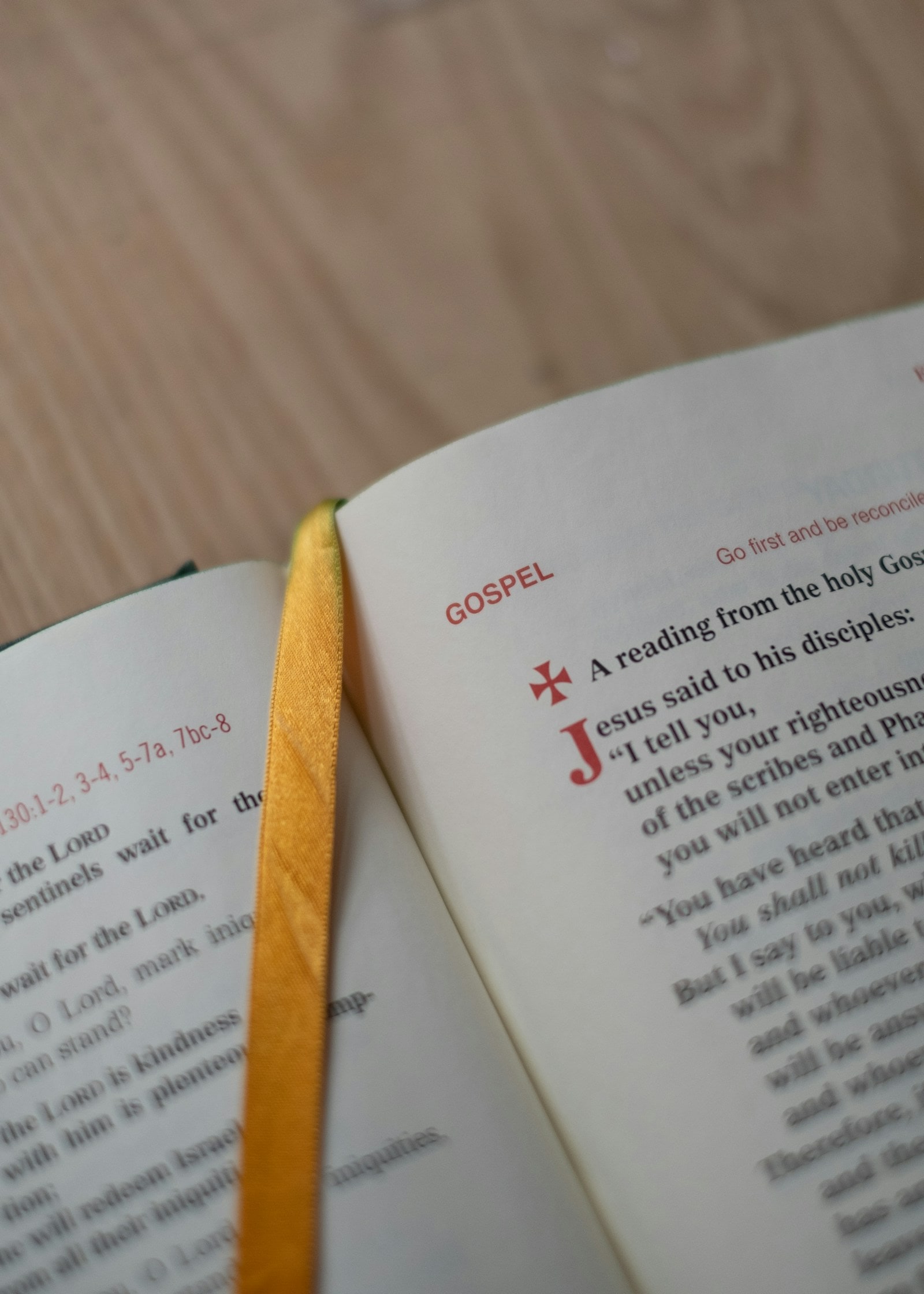 Open Bible with a yellow ribbon bookmark