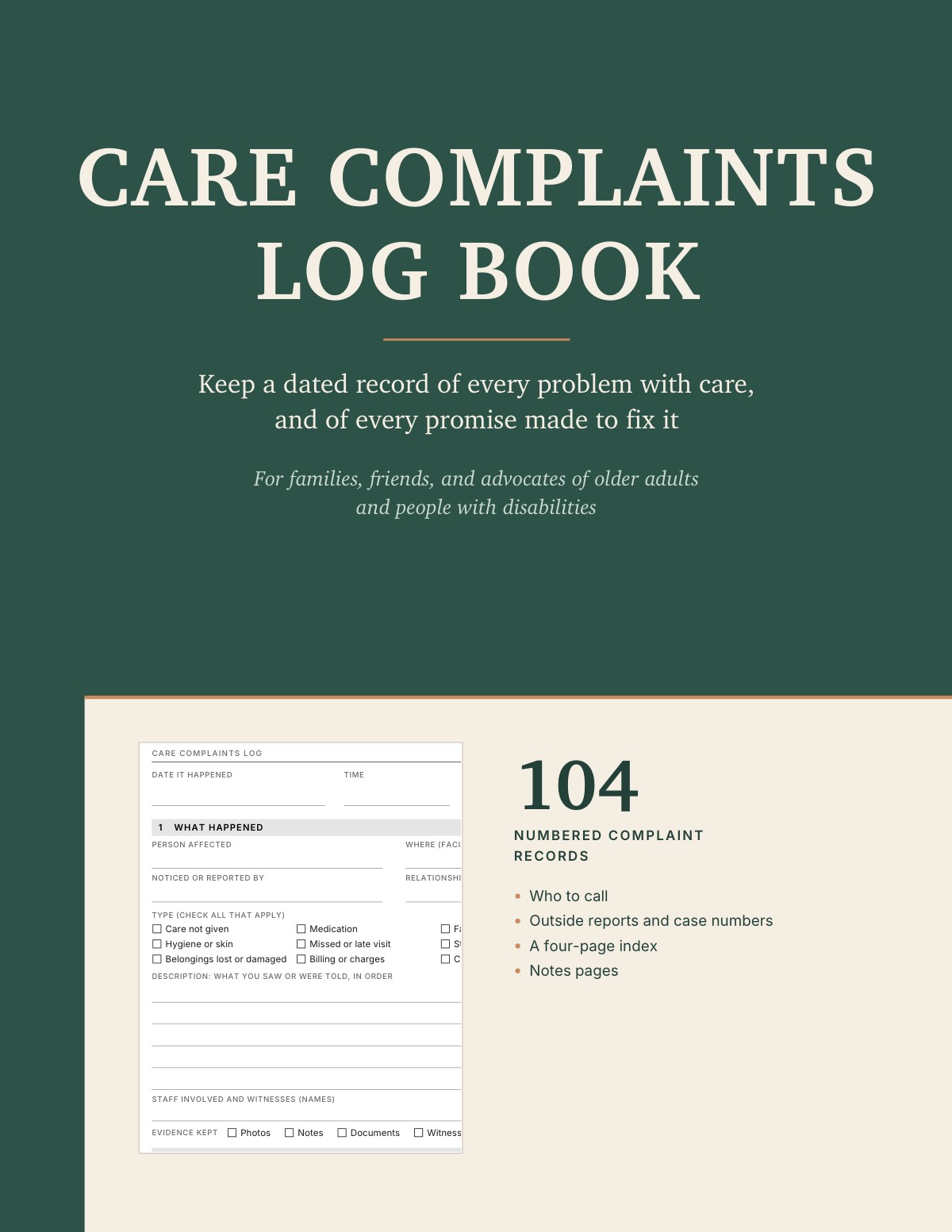 Cover of Care Complaints Log Book by Stephen Deason