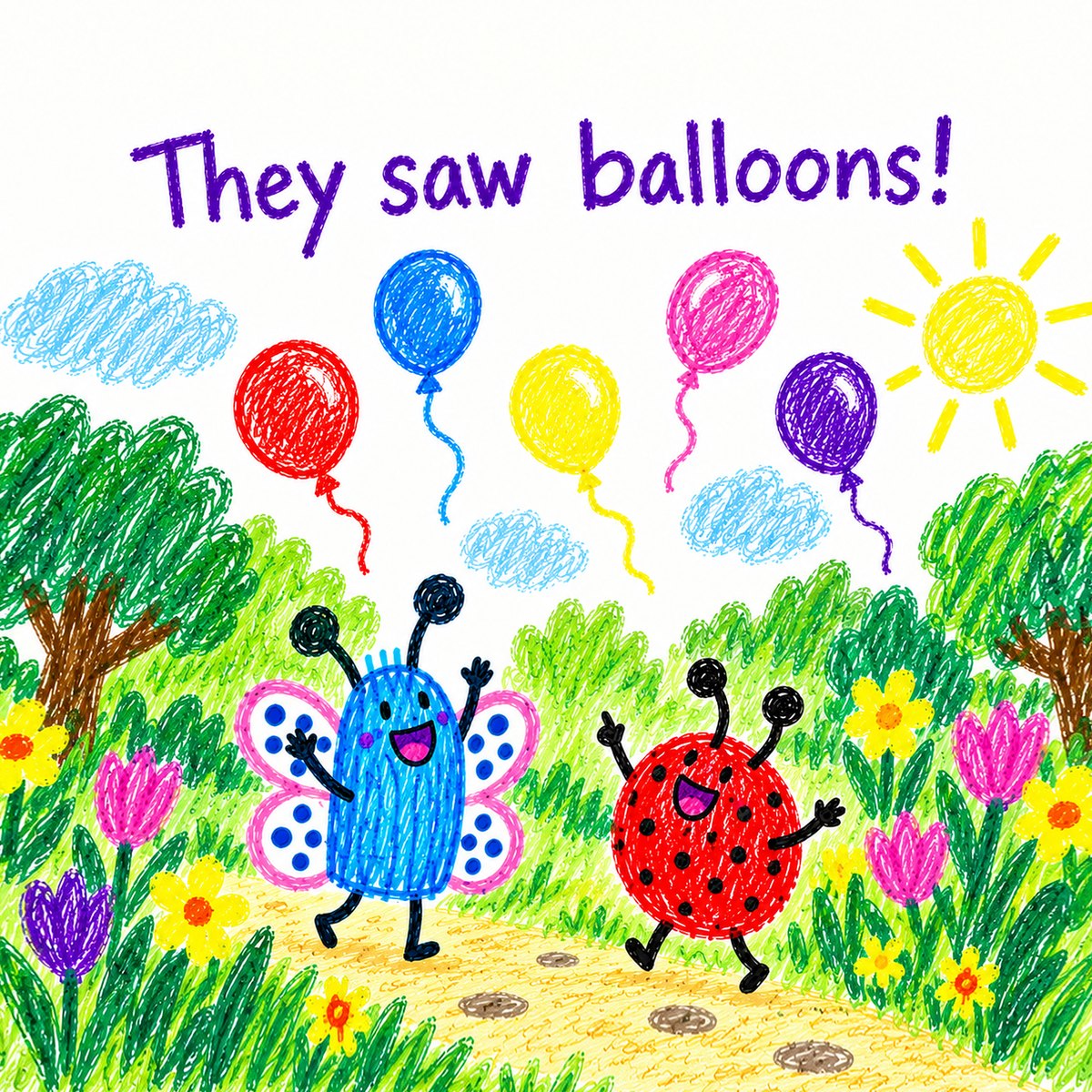 The butterfly and the ladybug spot colorful balloons
