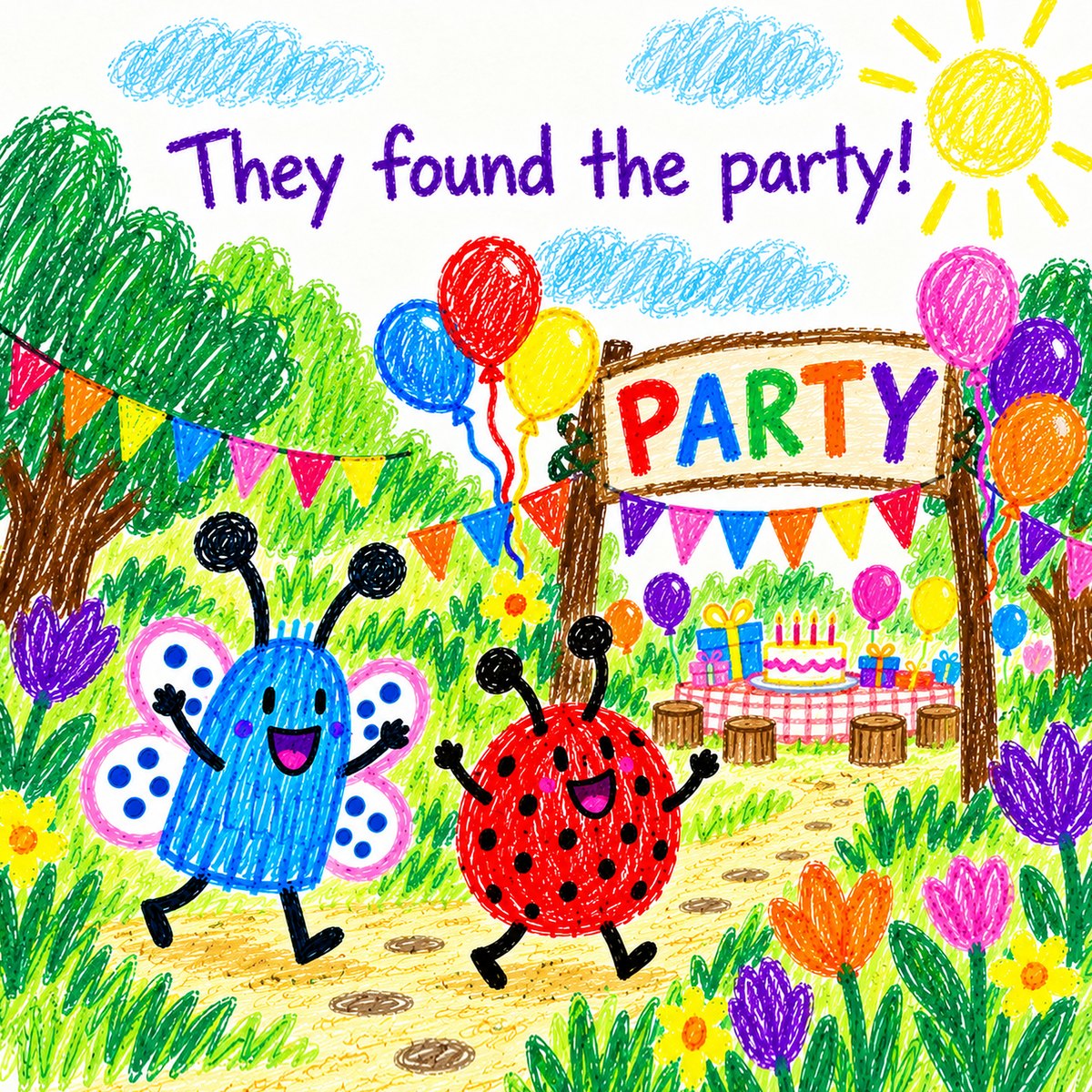 The butterfly and the ladybug arrive at the party