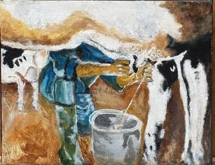 Hand Milking, artwork by Cher Valentino