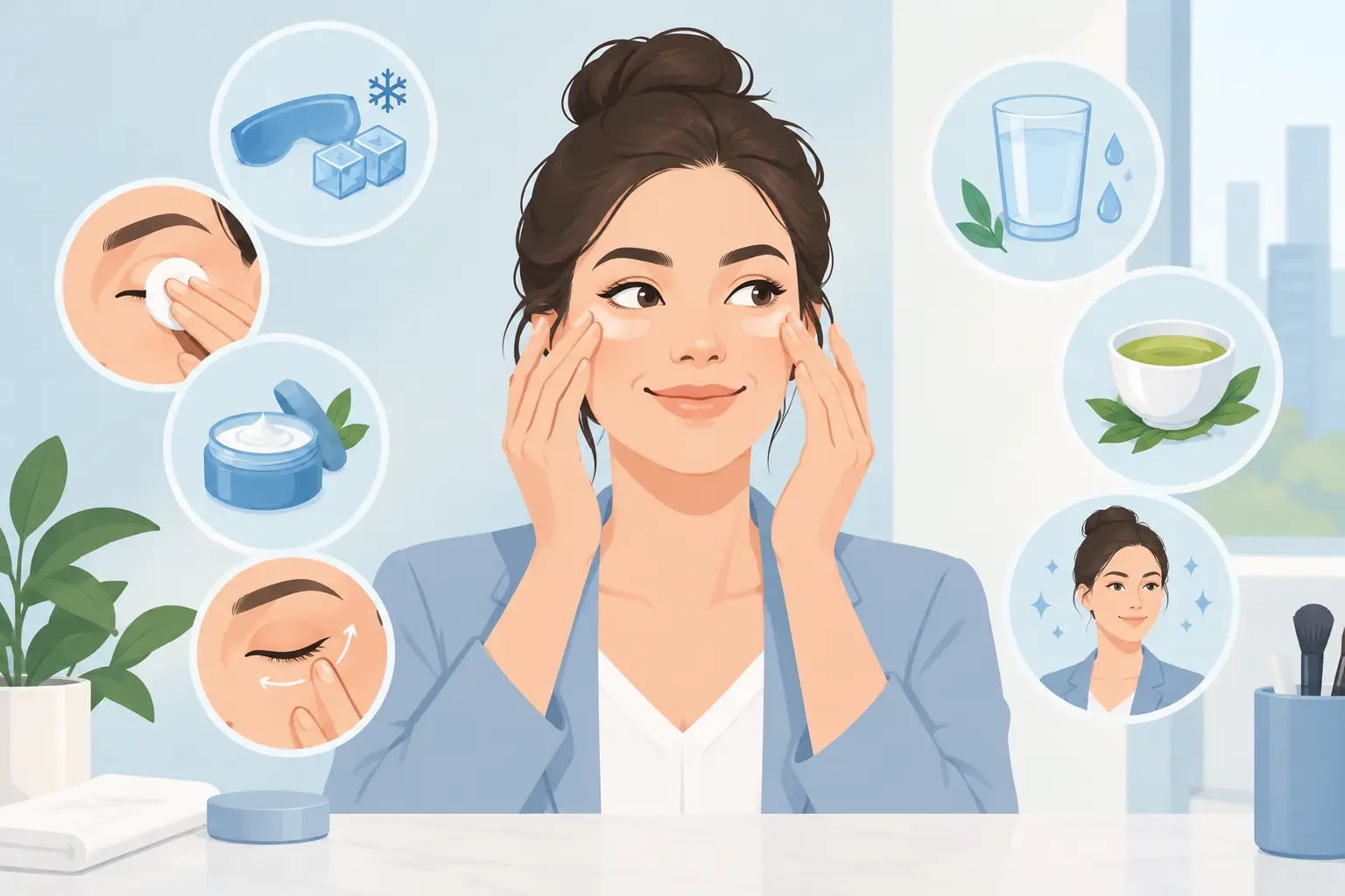 Editorial eye care image for How to Depuff Eyes Quickly Before Work in 7 Steps