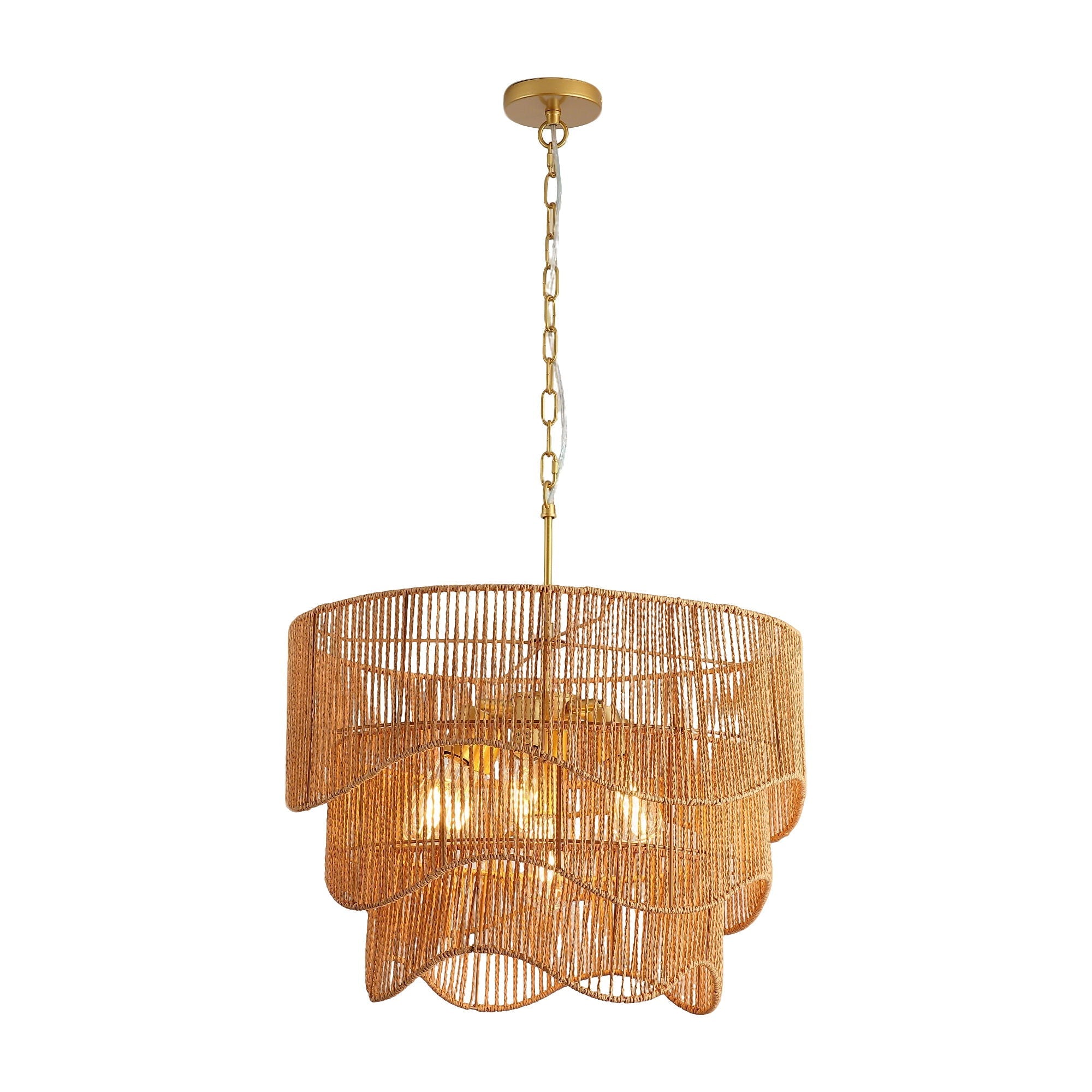 Wave pendant chandelier with a layered woven shade