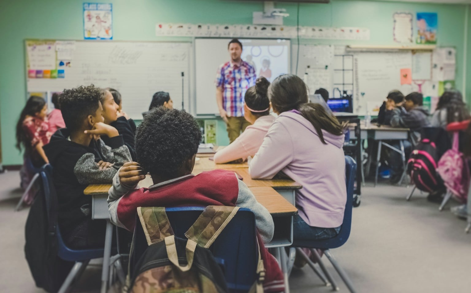 Students listening in a classroom
