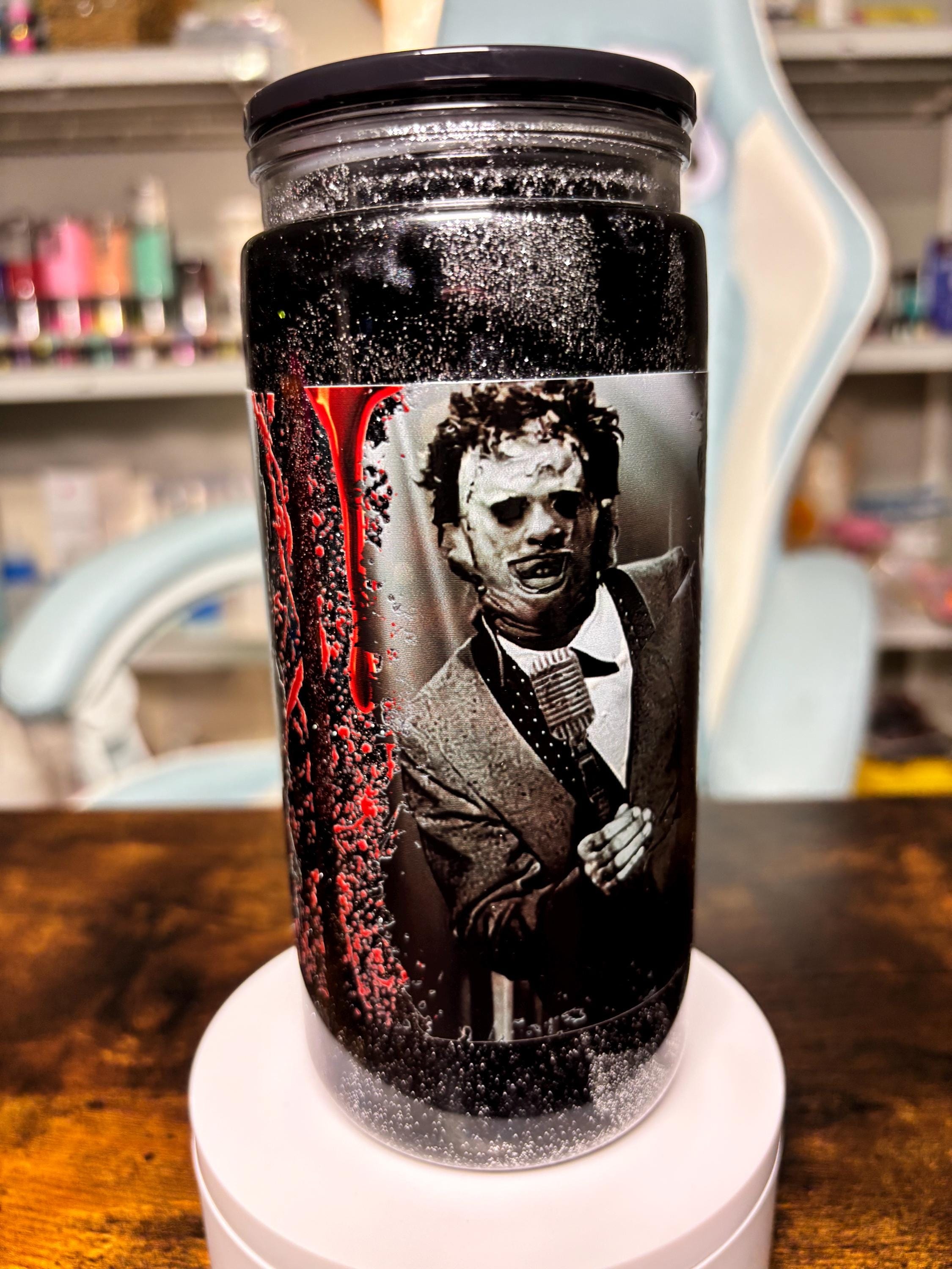 20oz Horror Guys Snowglobe Tumbler | Dreamscape Waterfall Glitter Cup | Horror Movie Villains Tumbler | Spooky Halloween Gift