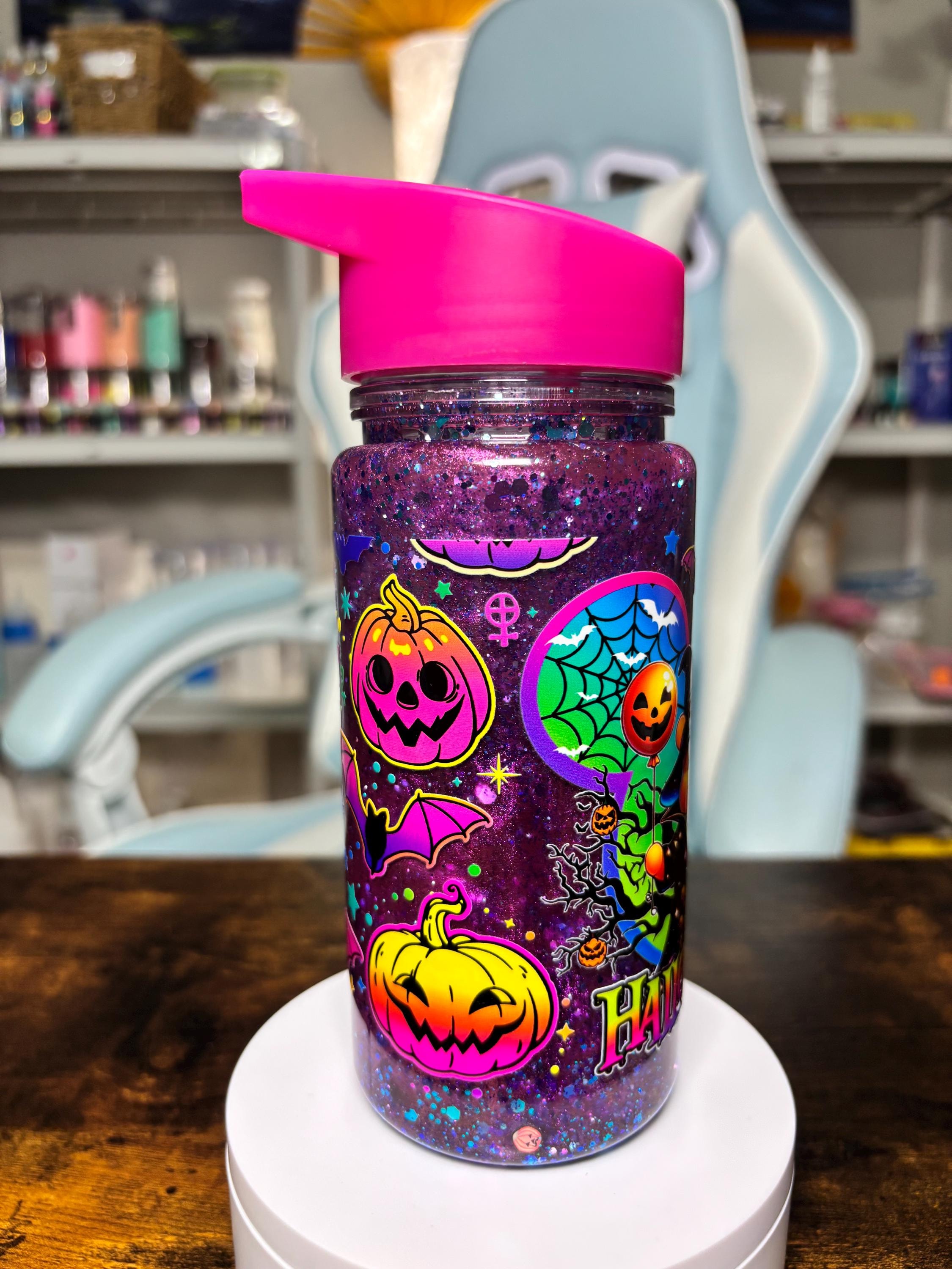 Winnie the Pooh Halloween 12oz Kids Snowglobe Tumbler, Dreamscape Waterfall Glitter Cup, Spooky Cute Kids Water Bottle, Halloween Gift