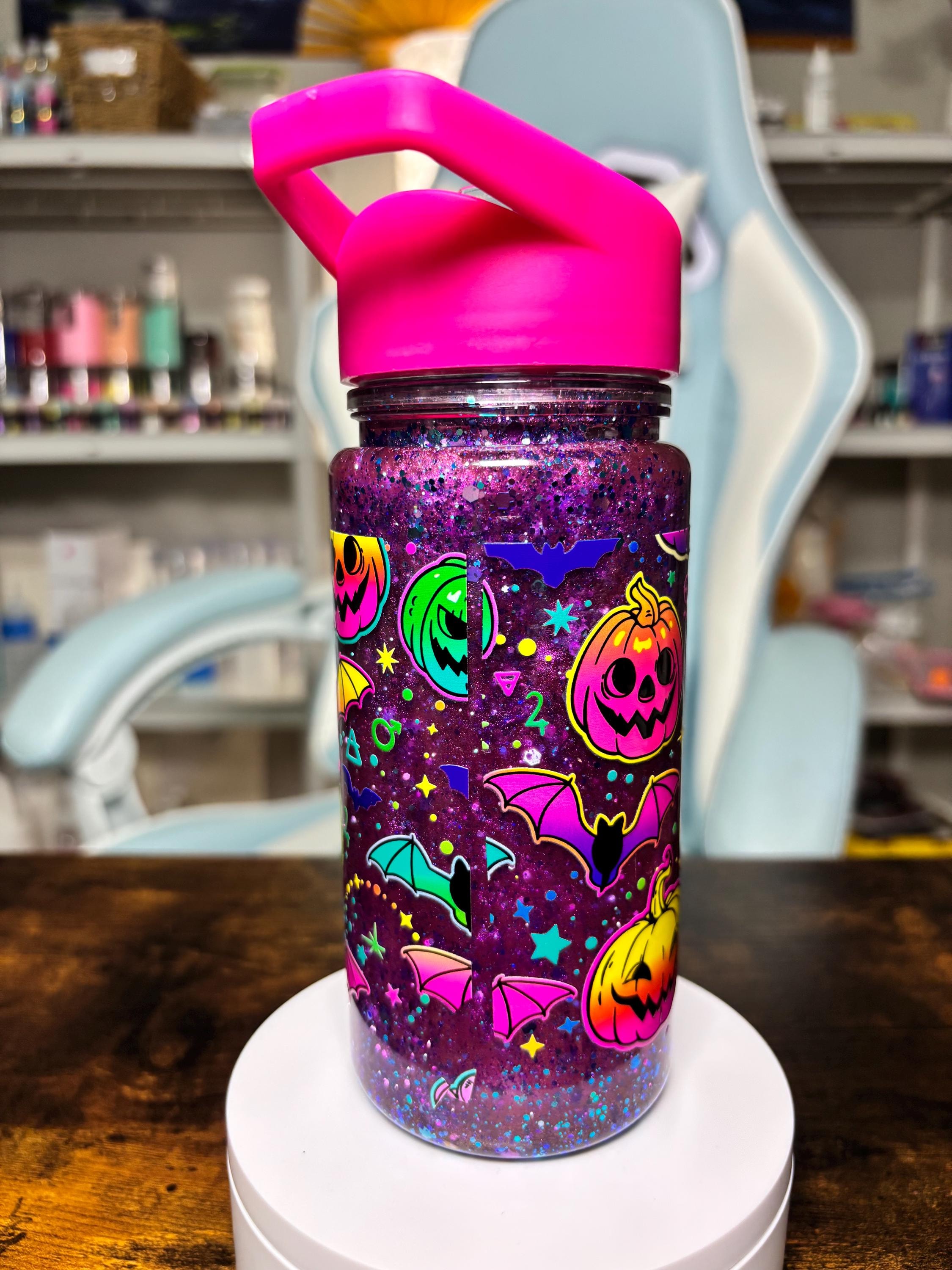Winnie the Pooh Halloween 12oz Kids Snowglobe Tumbler, Dreamscape Waterfall Glitter Cup, Spooky Cute Kids Water Bottle, Halloween Gift