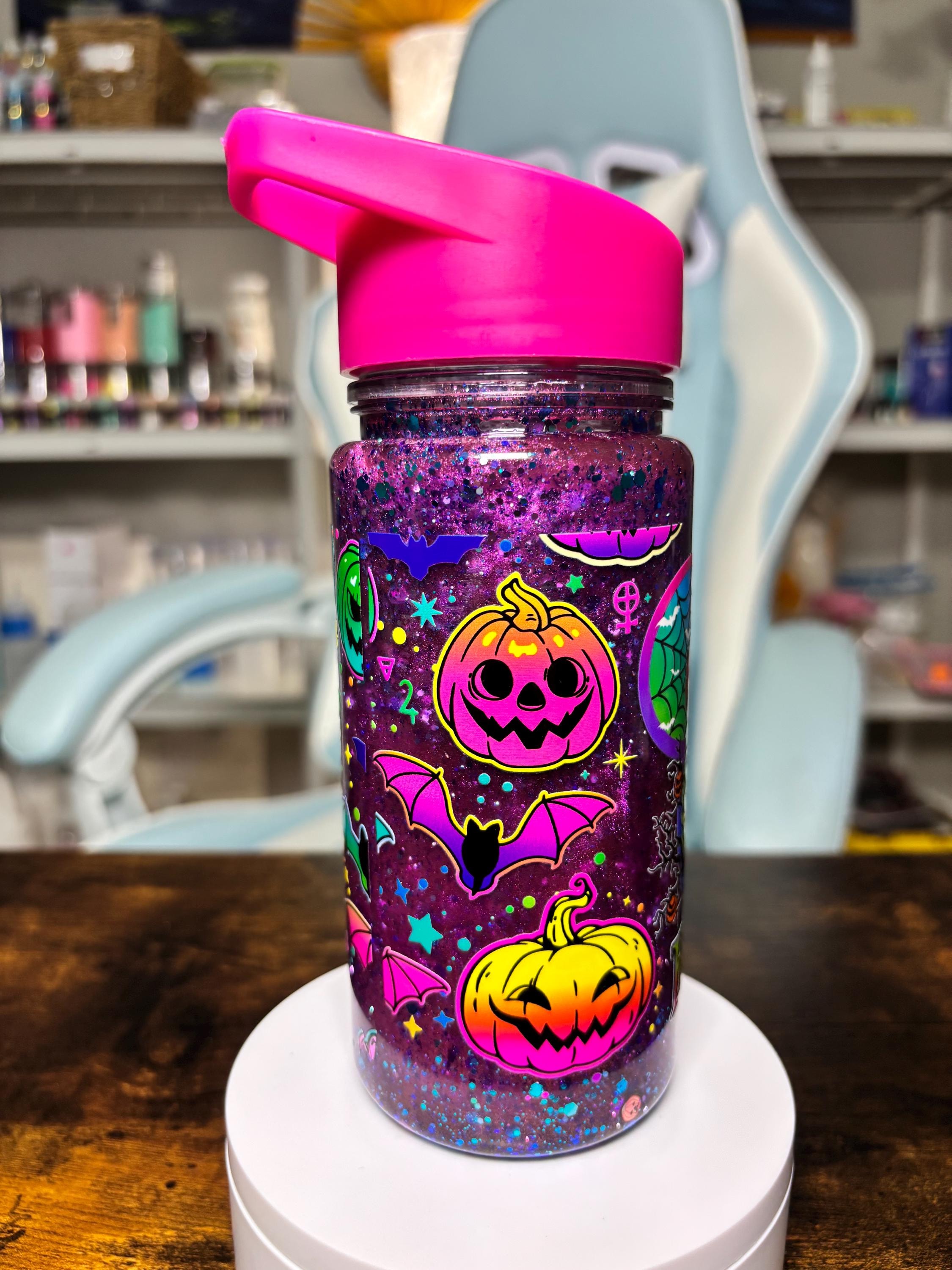 Winnie the Pooh Halloween 12oz Kids Snowglobe Tumbler, Dreamscape Waterfall Glitter Cup, Spooky Cute Kids Water Bottle, Halloween Gift