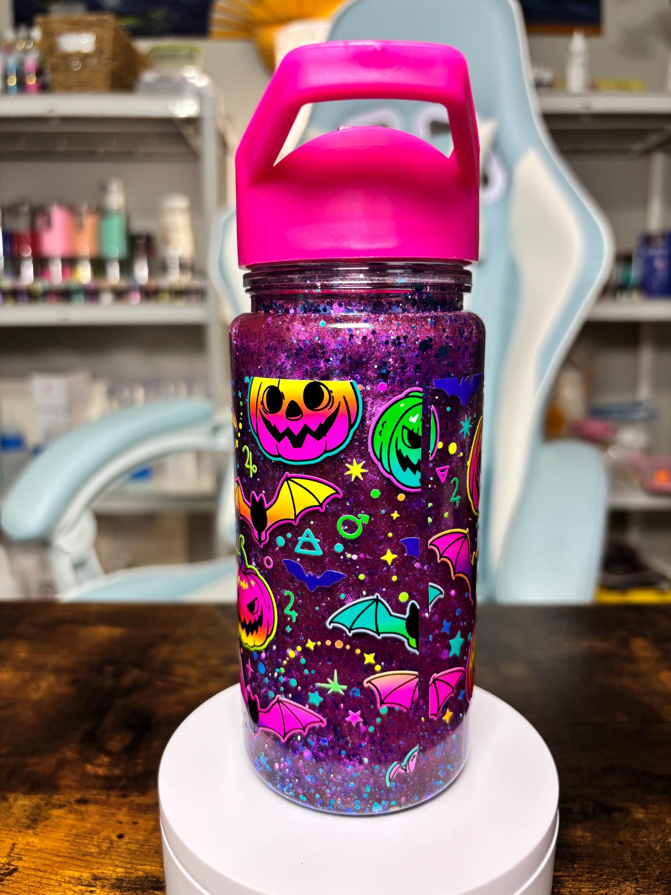 Winnie the Pooh Halloween 12oz Kids Snowglobe Tumbler, Dreamscape Waterfall Glitter Cup, Spooky Cute Kids Water Bottle, Halloween Gift